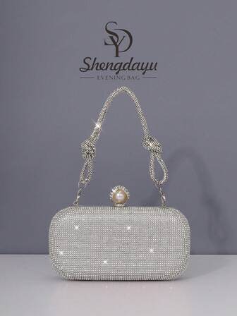 1 pieza Bolso de mano multifuncional de moda con cristales de mujer SHENGDAYU, elegante bolso de vestido de noche, embrague formal de lujo vintage con cristales, adecuado para boda romántica, celebración, baile y fiesta formal de Navidad, con cadena. Muñequera de perlas