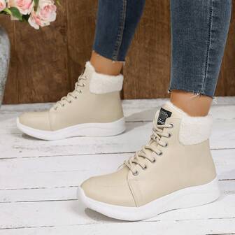 Women's Colorful Leather Lace-Up Warm Snow Boots For Winter