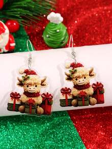 1 Cặp bông tai dài bằng acrylic hình bê nhồi bông thời trang dễ thương và vui nhộn đội mũ Giáng sinh, thích hợp cho các bữa tiệc ngày lễ và đeo hàng ngày cho phụ nữ - Nhiều màu - Xem 6