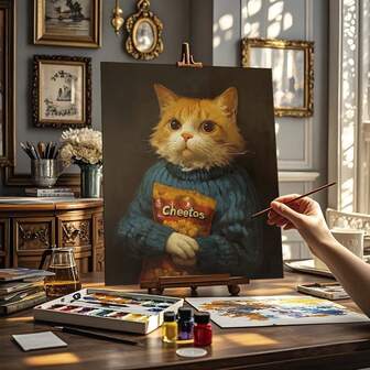 成人 DIY 猫咪数字油画画布套装 - 数字油画工艺套装，适合家居装饰，适合初学者，无框 16x20 英寸画布