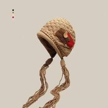 Handmade Braided Knit Hat, Fashion Applique Tassel Red Knitted Cap For Women, Warm Button Beanie For Autumn/Winter