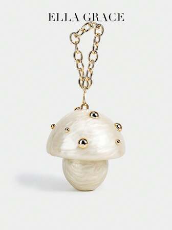 Embrague acrílico con forma de hongo blanco juguetón con cadena dorada y tachuelas para fiestas temáticas y salidas a parques de diversiones