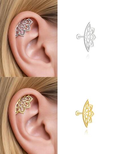 1 pièce Boucles d'oreilles fleur de lotus en argent sterling 925, boucles d'oreilles minimalistes hypoallergéniques pour femmes, plaqué or 18 carats, cadeau de Noël/Fête des Mères, convient aux adolescentes