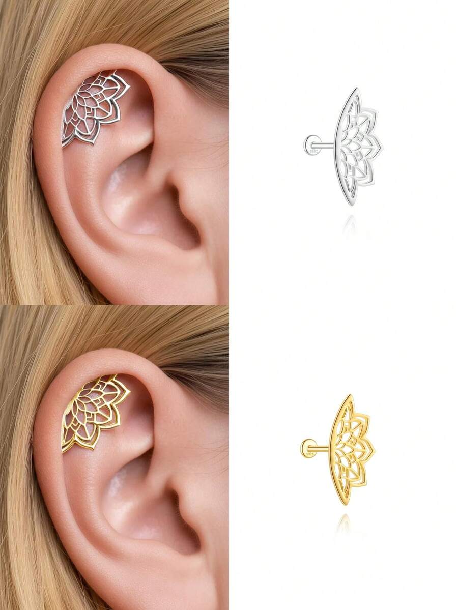 1 đôi bông tai nữ bằng bạc sterling 925 kiểu dáng bất đối xứng, mạ vàng 18K, không gây dị ứng, phong cách tối giản, quà Giáng sinh cho phụ nữ và thanh thiếu niên.