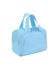 Fashionable Minimalist Makeup Bag, Women's Portable Large Capacity Compartment Dual-Zipper Toiletry Bag For Travel - Multicolor - View 11