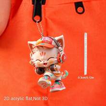 2D Acrylic Cat Ear Car Rearview Mirror Pendant - Ideal For Christmas, Graduation Parties And Various Festivals. A Fun Accessory For Car Rearview Mirrors, Backpacks And Holiday Decorations! - Orange Cat - View 3