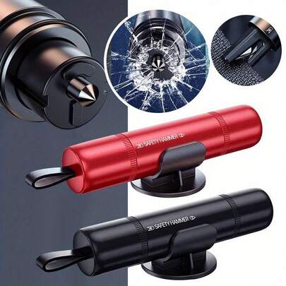 汽车安全破窗逃生锤 - 二合一设计，带破窗器和安全带切割器 - 紧急逃生工具，采用ABS和合金材料制成，9.25厘米紧凑型汽车安全设计，配备便捷支架，优雅金属质感，坚固耐用。
