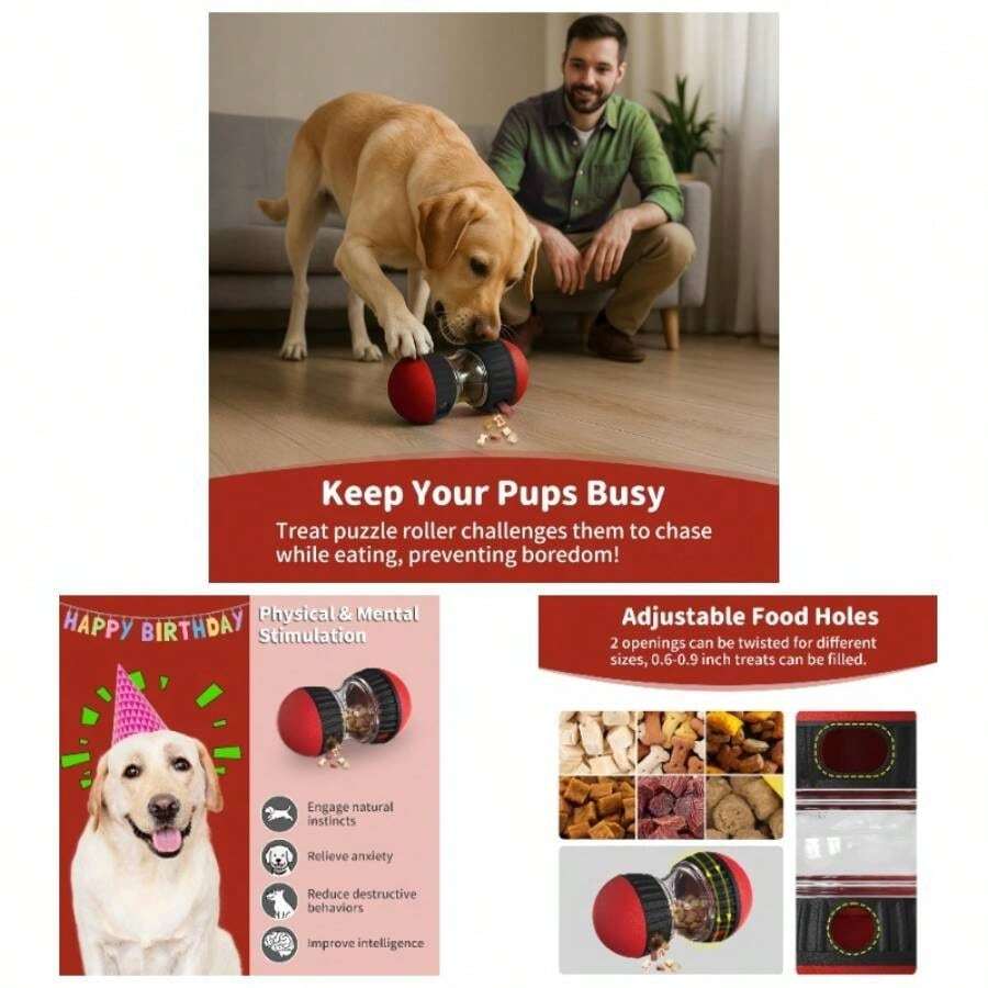Interactive Dog Treat Puzzle Toys, Treat Dispensing Dog Enrichment Toys To Keep Them Busy, Adjustable Puppy Puzzle Feeder Dogs, Cognitive Small Medium Large Breed, Red - 紅色 - 查看 1