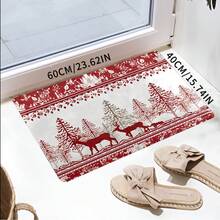 1 pieza Alfombra de área con diseño de árboles de pino, copos de nieve y ciervos, lavable, para usar en salas de estar, dormitorios, hoteles, restaurantes, salas de lectura, de gran tamaño, para decoración interior y exterior