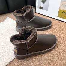 男女通用雪地靴，2025冬季新款多功能防滑防水保暖加厚绒面踝靴，女士平底踝靴，情侣款 - 棕色 - 查看 8