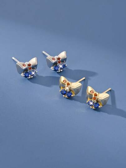 1 para prostych i słodkich kolorowych kryształowych kolczyków-sztyftów z motylem ze srebra próby 925 dla kobiet