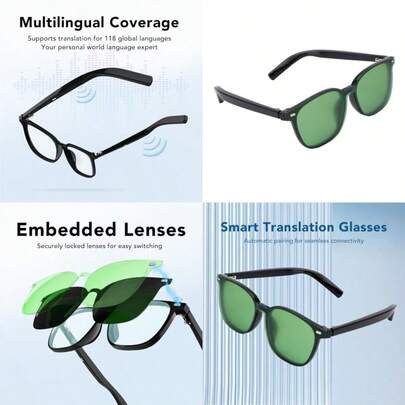 Smart Glasses AI Translation Glasses With RealTime 118 Languages Translator Auto On Off Interchangeable Lenses And Immersive Sound For Travel Business