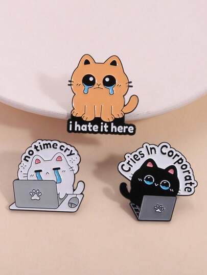 1/3 pezzi Spilla smaltata divertente con gatto da ufficio, spilla con gatto da ufficio che piange pietosamente, accessorio di moda adatto per uomo e donna, ottimo regalo per gli amici