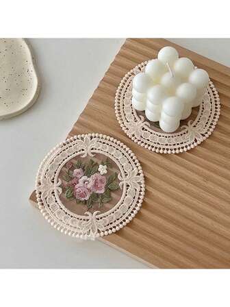 1件法式复古刺绣蕾丝杯垫，高品质餐垫，北欧风格照片背景装饰