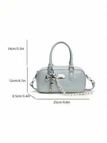 Women's Boston Tote Bag With Doll Charm, Textured Crossbody Handbag, Large Capacity Mama Bag, New Autumn/Winter Style, All-Season Commuter Tote - Baby Blue - View 8
