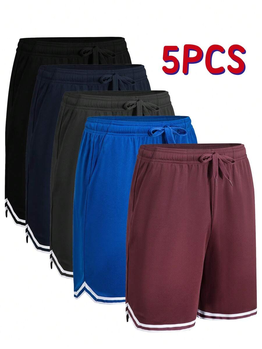 5-Pack Men's Shorts, Breathable And Quick-Drying Sports Shorts, Basketball Shorts, Gym Shorts, Suitable For Running And Hiking, Etc.Men's Gifts,Pants - 黑色+深灰+藏青+寶藍+酒紅 - 查看 1