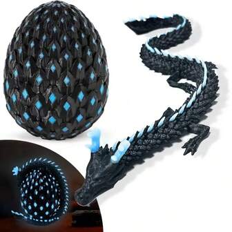 Juego de dragón chino y huevo luminoso impreso en 3D - Reactivo a los rayos UV, articulaciones móviles, decoración para el hogar/oficina, adecuado para vacaciones, Año Nuevo, Halloween, regalos de Pascua