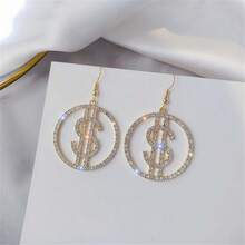 Sparkly Crystal Dollar Sign Dangle Earrings For Women - Creative CZ Charm Glitter Rhinestone Money Hook Earrings - Statement Exaggerated Rhinestone Earrings{Inchcolor_nameinch:InchGoldinch} - Gold - 查看 7