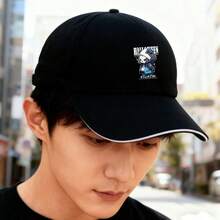 A black base cap with Halloween character patterns, in a street fashion style, an accessory for men, cup size graphic print low cap small head around breathable ball cap visual unisex large head around baseball cap duck cap sports fashionable snapback low cap snapback cap Duckville cap retro Baseball cap - ブラック - チェックする 4