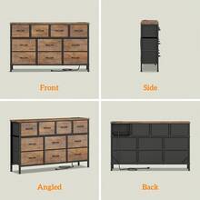 GIKPAL 10 Drawer Dresser For Bedroom, Dresser TV Stand With Power Outlets, Entertainment Center Chest Of Drawers For 55'' Long TV, Wide Fabric Dresser For Storage And Organization,  Tiger Stripe - 查看 9