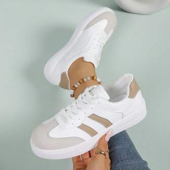 Plus Size Casual Shoes, New 2025 Autumn Korean Version Versatile Leather Low-Top Thick-Soled White Sneakers For Women