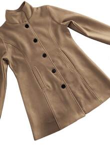 Single-Breasted Wool Blend Coat - Classic Mid-Length Winter Overcoat, Timeless Warm Outerwear For Women,Women's Windbreaker Jackets For Winter-D10-2 - Màu Khaki - Xem 3