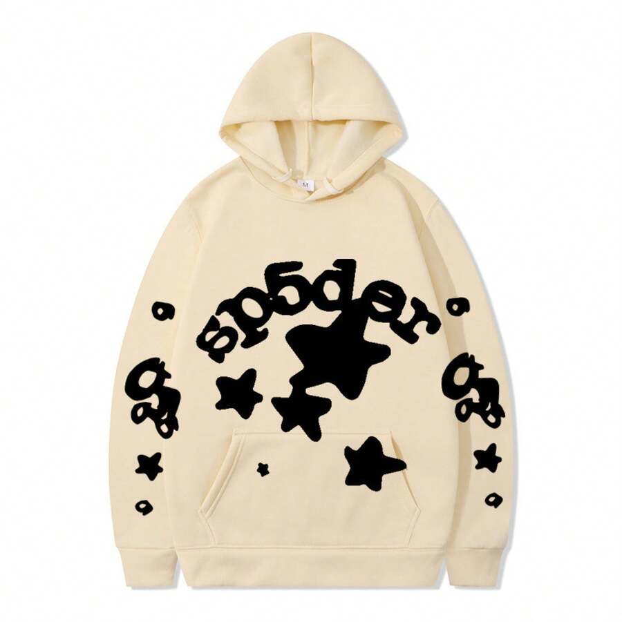 SPSDER Letter Hoodie Couple Spider Web Sweatshirt Top Sweatshirt - 2 - 查看 1