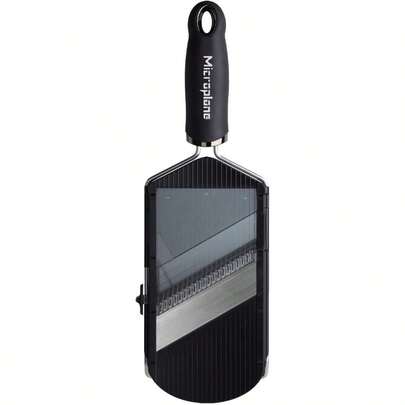 Microplane Adjustable Slicer With Julienne Blade - Razor-Sharp Etched Blade With Three Adjustable Slicing Thicknesses Ergonomic Soft-Touch Handle Non-Slip Feet Food Holder Included - Black