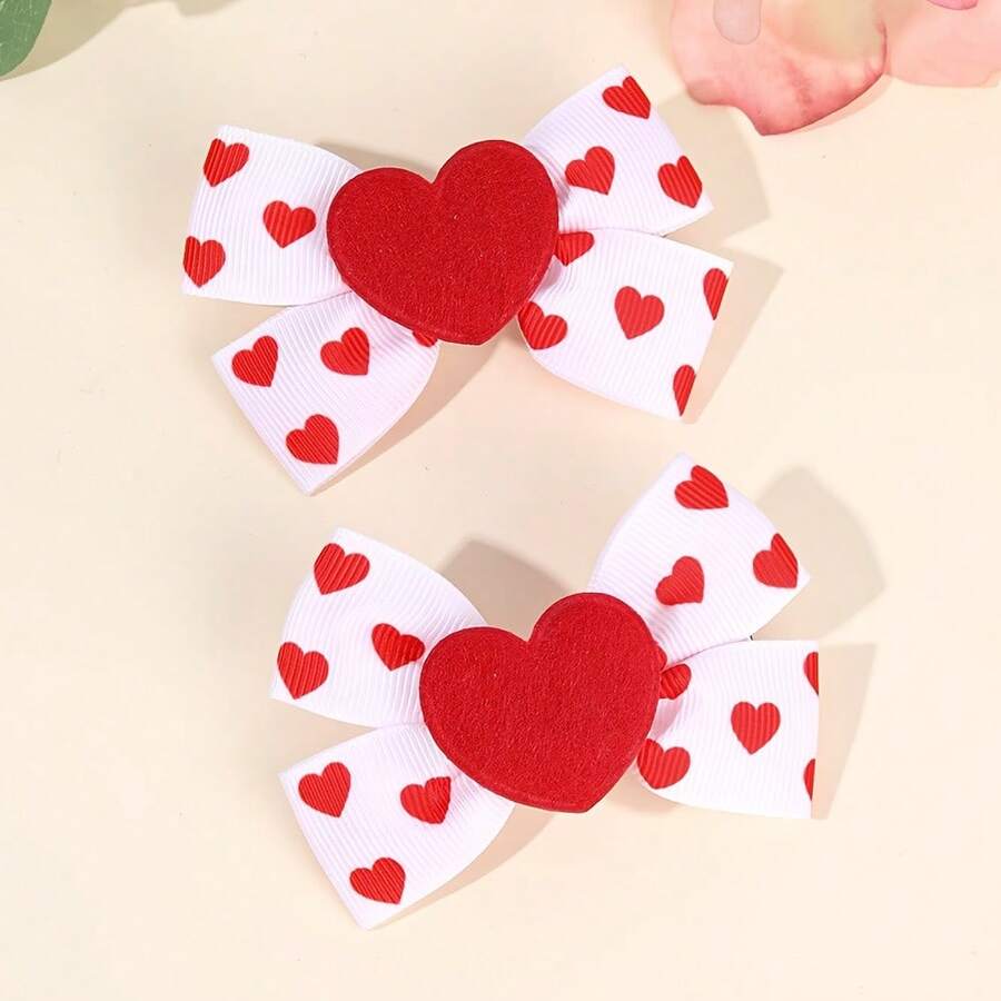 Valentine's Day Heart-Shaped Hair Clips 2-Pack Girls Mini Glitter Heart Decorative Hairpins Small Heart Print Bow Hair Clips Alligator Clips Hair Accessories - trái tim - Xem 1