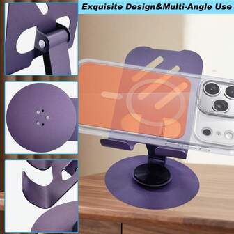 1 Piece Phone Stand, Fully Foldable Angle Height Adjustable Phone Tablet Holder Base With 360° Rotating Base, Phone Holder Desktop Base For IPhone 17 16 15 14 Pro Max, 13 12, Smartphones And Tablets, Purple