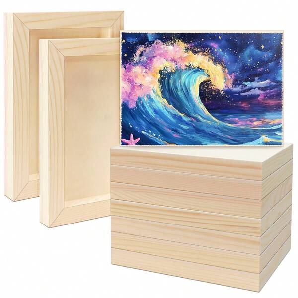 10pcs Blank Wooden Boards, Unfinished Wooden Canvas Boards, Wooden Paint Pouring Boards For Painting, Drawing, DIY Crafts, Home Decor, Signs And Art Projects (5 Sizes, 2 Of Each Size)