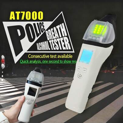 AT7000 Fuel Cell Breathalyzer With Non-Contact Design, Professional-Grade Alcohol Rapid Detection For Drunk Driving, LCD Screen, Perfect For Personal/Household/Party Alcohol Tester Use Powered By 4xAA Batteries(Batteries Not Included)