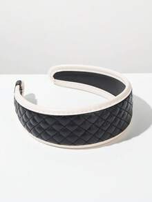1pc Korean Style Wide-Banded Diamond Pattern Palace Style Color Block PU Leather Headband, Suitable For Women's Ball, Party And Daily Wear Hairband - Multicolor - View 9