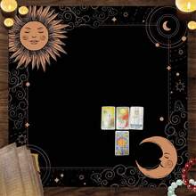 1 tấm thảm đọc bài Tarot Mặt Trời và Mặt Trăng huyền bí - Khăn trải bàn chiêm tinh học bằng polyester có hình bánh xe hoàng đạo, trăng lưỡi liềm và các vì sao, hoàn hảo để trang trí nhà cửa, không lông vũ, vật phẩm không tiền mặt, đồ trang trí chiêm tinh - màu đen - Xem 5