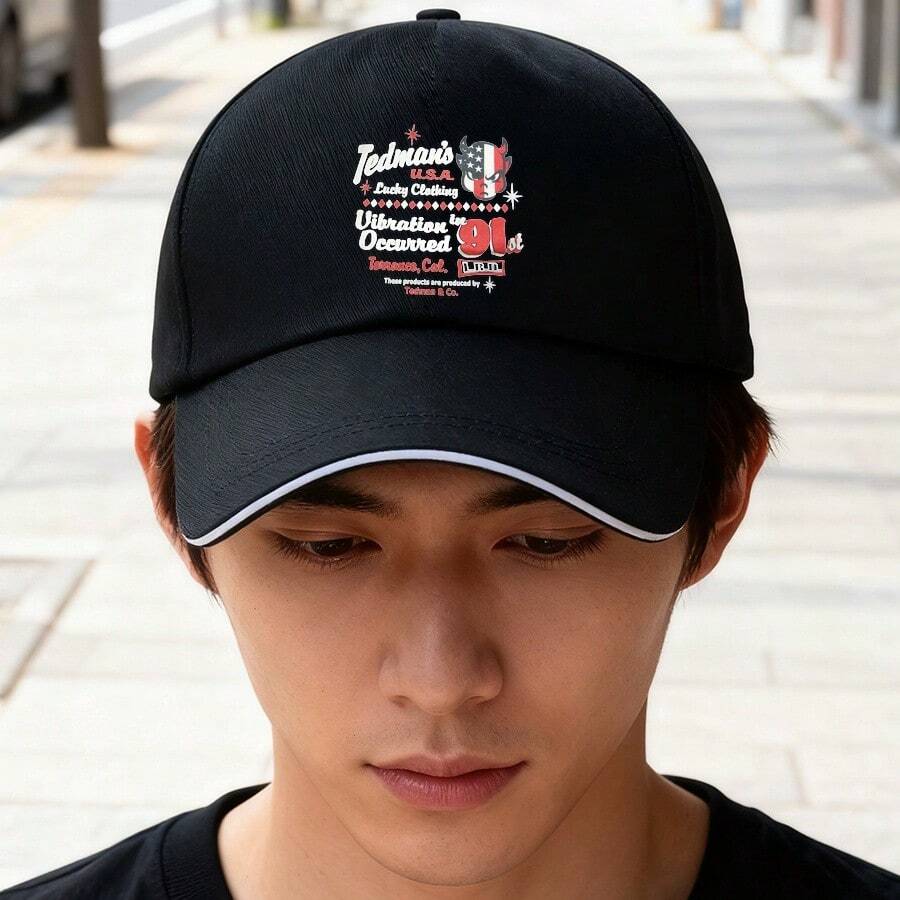 Black American style design printed cup and beanie fashion cap snapback cap Duckville cap low cap breathable graphic print large head around duck cap ball cap sports visual fashionable small head around baseball cap low cap unisex snapback Baseball cap retro - ブラック - チェックする 1
