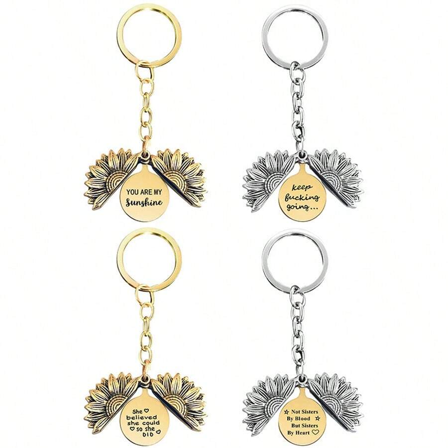 Keychain Pendant With Engraved Sunflower Pendant With Engraved Sunflower Christmas Gift Metal Keychain - Multicolor - View 1