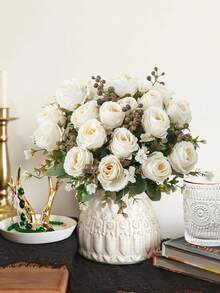 1/80 Artificial Rose, Artificial Flower, Silk Embroidered Flower Bouquet, Fake Plant, Artificial Floral, For Home Decor, Wedding Decor, Spring Decor, Room Decor, Kitchen, Dining Room, Bedroom, Valentine's Day Decor, New Year Decor - White - View 5