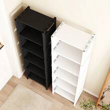 1个8层立式窄鞋架，塑料材质，独立式鞋柜，带隔板，适用于玄关、衣橱、卧室 - 白色 - 查看 12