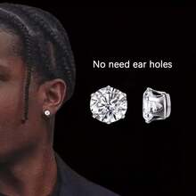 2pcs 6mm & 8mm Sparkling Cubic Zirconia Magnetic Stud Earrings - Stainless Steel, No Piercing Required, Hip Hop Punk Style For Men & Women - Perfect Birthday Gift - Silver - View 7