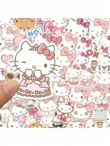 60 Peças Adesivos da Gatinha Rosa Sanrio, Perfeitos para Decoração DIY À Prova d'Água de Garrafas de Água, Computadores, Adesivos de Desenhos Animados Infantis, Suprimentos Escolares, Recompensas de Sala de Aula, Presentes de Feriados e Presentes de Volta às Aulas