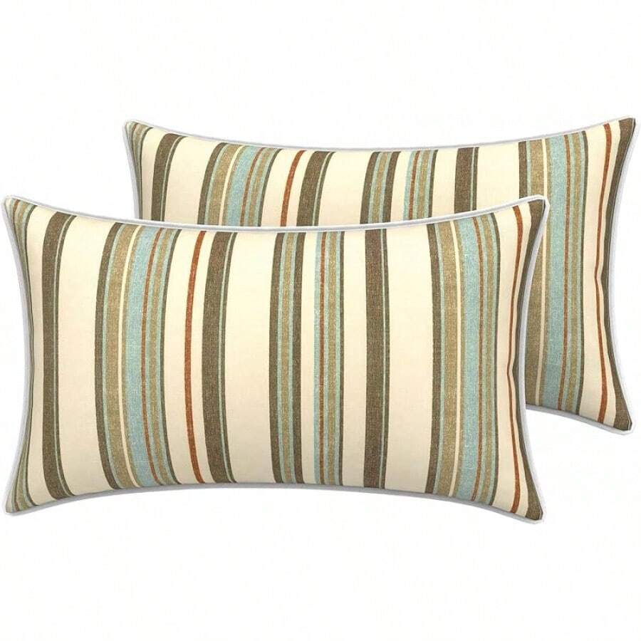Outdoor/Indoor Throw Pillows, 18x18 Square Pillows With Inserts Bed, Couch, Sofa & Patio Furniture (Set Of 2, Monstera Blue), Decorative Pillows - 條紋瑪瑙 - 查看 1