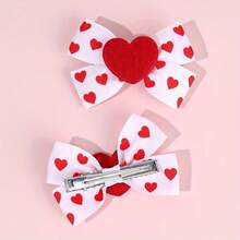 Valentine's Day Heart-Shaped Hair Clips 2-Pack Girls Mini Glitter Heart Decorative Hairpins Small Heart Print Bow Hair Clips Alligator Clips Hair Accessories - trái tim - Xem 3