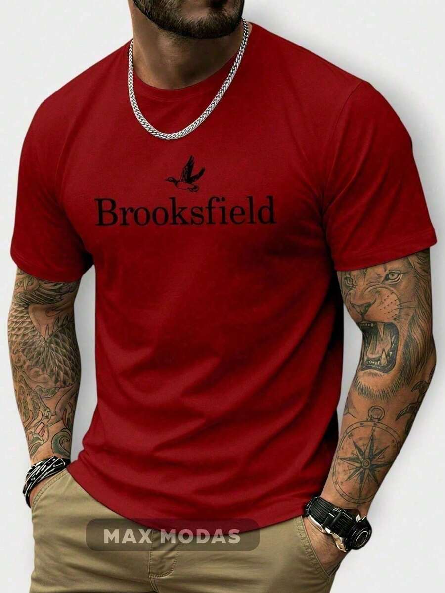 Premium Stylish Men's T-Shirt In Cotton Brooks Field Casual Plus Size Street Casual Fabric Sizes P To G5 - 紅色 - 查看 1