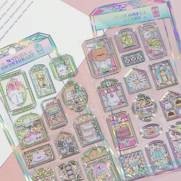 Pegatinas de cristal de flores de vitral 3D, material educativo y artesanal para niños, recompensa, álbum de fotos, decoración de teléfono