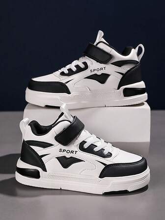 Kids' Autumn/Winter Leather Waterproof Lightweight Soft Sole Anti-Slip Wear-Resistant Hook And Loop Design Mid-Large Children Fashion Sneakers