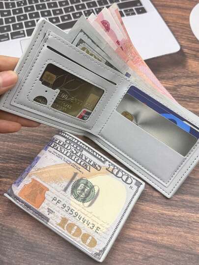 1 chiếc ví USD in màu dành cho nam, ví USD sáng tạo phong cách cổ điển có sức chứa lớn. Túi đựng đa năng, túi đựng giấy tờ tùy thân, vật dụng gia đình và hàng ngày.
