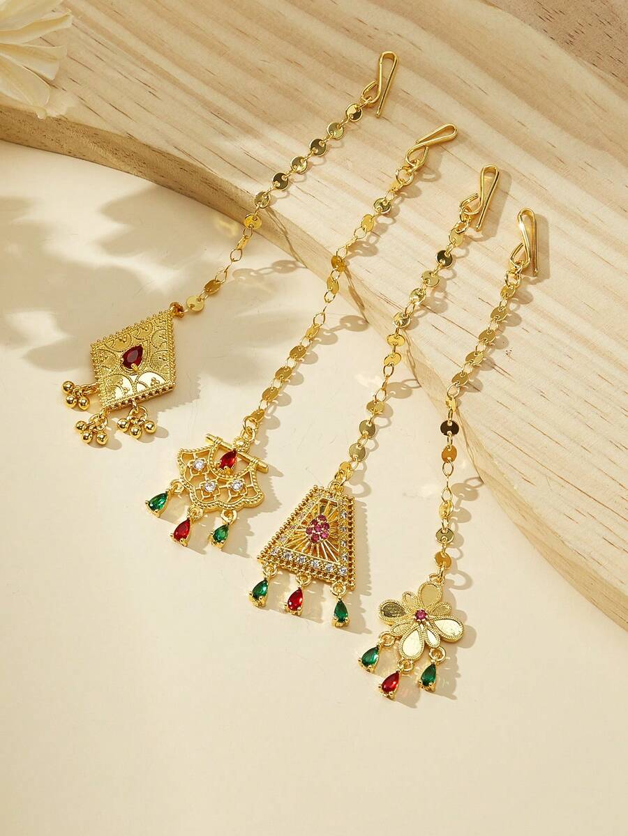1pc Vintage Tassel Inlaid Synthetic Zirconia Stone Hair Accessory, Suitable For Women's Party, Gathering, Holiday Wear - Multicolor - View 1
