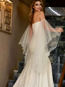 1 par de mangas nupciales para vestidos de boda, cubiertas para los brazos, mangas de campana - marfil - Ver 3