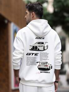 Racing Enthusiast Essential! Men's Casual Racing Culture Element Printed Hoodie, Autumn/Winter