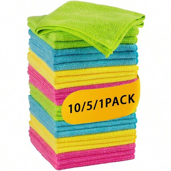 10/5/1 Sheet/Pack Of Kitchen Towels, Reusable Kitchen Towels, Black Cleaning Tea Towels, Kitchen Accessories Or Cleaning Supplies! Microfiber Towels, Household Goods, Kitchen Accessories, Thickened Cleaning Cloths, Kitchen Rags, Pot And Pan Cleaning Cloths, Towels, Cleaning Tools, Kitchen, Bathroom And Household Goods Supplier (Random Colors Shipped).